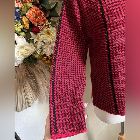 Willow Red Black Knit Christmas Festive Chunky Mock Neck Boho Cozy Sweater Large - Picture 4 of 7